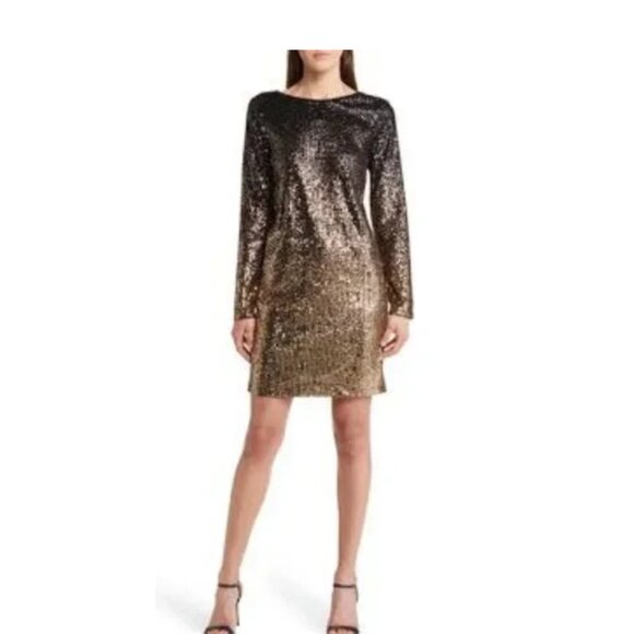 Leslie Fay Metallic Copper Sequins Velvet Dress - Picture 2 of 7